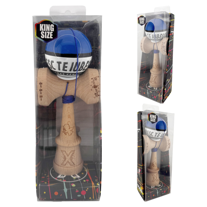Kendama X TE IUBESC Originala, Profesionala, Flippy, Super Sticky cu Cupe Mari KING SIZE V3, Gaura in Baza, Rulment Metalic, din lemn 18 cm, Ata 62/65 cm, Albastru/Alb [6]