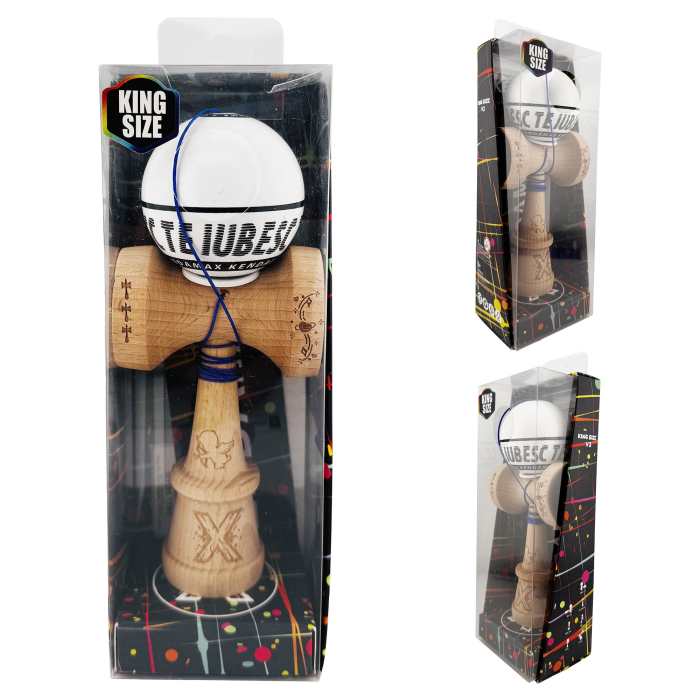 Kendama X TE IUBESC Originala, Profesionala, Flippy, Super Sticky cu Cupe Mari KING SIZE V3, Gaura in Baza, Rulment Metalic, din lemn 18 cm, Ata 62/65 cm, Alb/Alb [6]