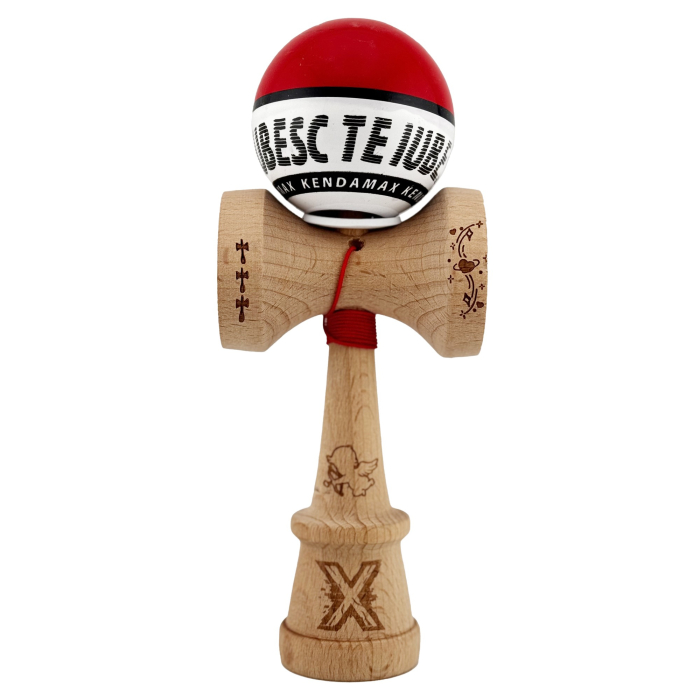 Kendama X TE IUBESC Originala, Profesionala, Flippy, Super Sticky cu Cupe Mari KING SIZE V3, Gaura in Baza, Rulment Metalic, din lemn 18 cm, Ata 62/65 cm, Rosu/Alb [2]