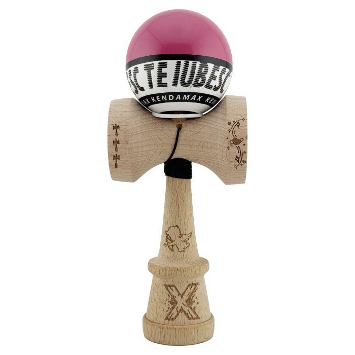Kendama X TE IUBESC Originala, Profesionala, Flippy, Super Sticky cu Cupe Mari KING SIZE V3, Gaura in Baza, Rulment Metalic, din lemn 18 cm, Ata 62/65 cm, Roz/Alb [2]