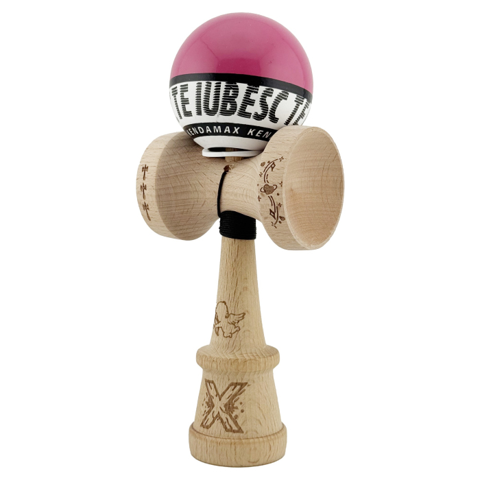 Kendama X TE IUBESC Originala, Profesionala, Flippy, Super Sticky cu Cupe Mari KING SIZE V3, Gaura in Baza, Rulment Metalic, din lemn 18 cm, Ata 62/65 cm, Roz/Alb [3]