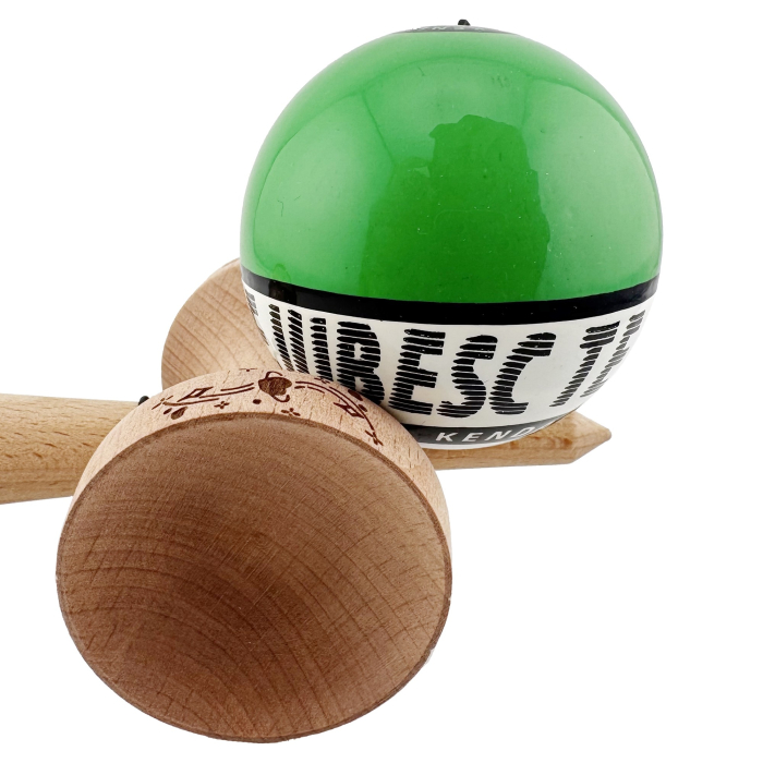 Kendama X TE IUBESC Originala, Profesionala, Flippy, Super Sticky cu Cupe Mari KING SIZE V3, Gaura in Baza, Rulment Metalic, din lemn 18 cm, Ata 62/65 cm, Verde/Alb [9]