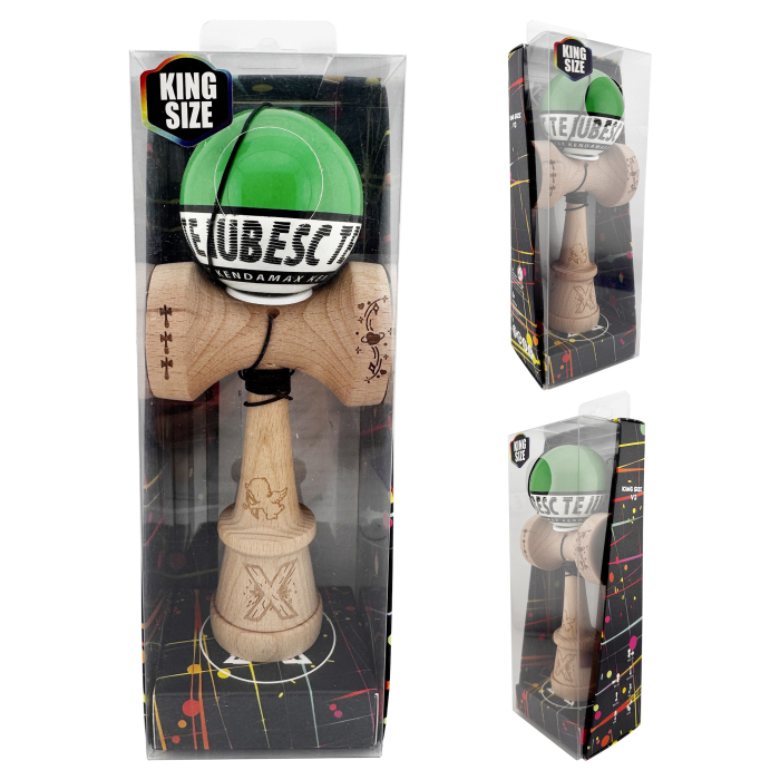 *LICHIDARE STOC* Kendama X TE IUBESC Originala, Profesionala, Flippy, Super Sticky cu Cupe Mari KING SIZE V3, Gaura in Baza, Rulment Metalic, din lemn 18 cm, Ata 62/65 cm, Verde/Alb [6]