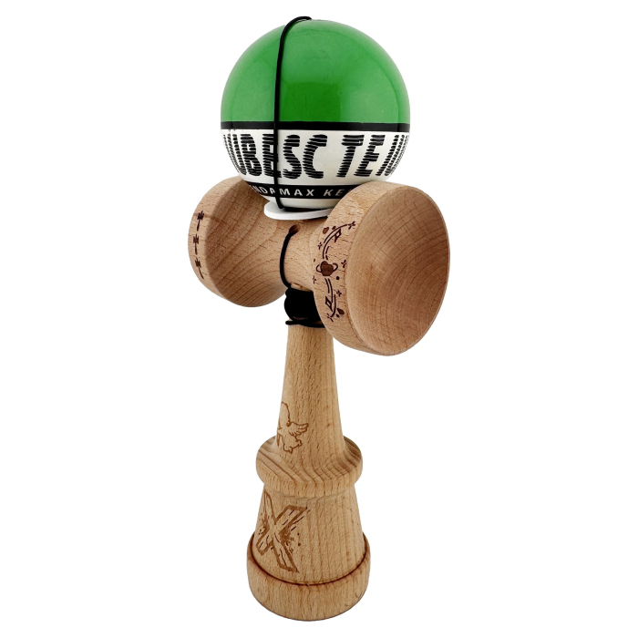 *LICHIDARE STOC* Kendama X TE IUBESC Originala, Profesionala, Flippy, Super Sticky cu Cupe Mari KING SIZE V3, Gaura in Baza, Rulment Metalic, din lemn 18 cm, Ata 62/65 cm, Verde/Alb [3]