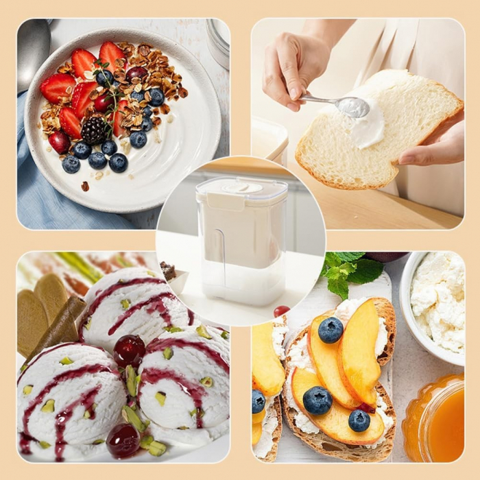 Kit Presa Pentru Branza, Flippy, Filtru de Iaurt, Strecuratoare de Iaurt Grecesc, Filtru de lapte, 18x9.7x13 cm, Lingura Alba 20x1.6 cm, Alb [6]