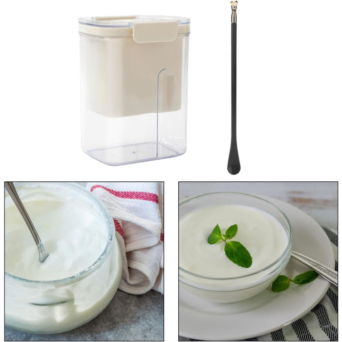 Kit Presa Pentru Branza, Flippy, Filtru de Iaurt, Strecuratoare de Iaurt Grecesc, Filtru de lapte, 18x9.7x13 cm, Lingura Verde 20x1.6 cm, Alb [3]