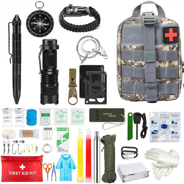 Kit supravietuire multifuncional Flippy, 42 de Instrumente Profesionale, Echipament de prim-ajutor, Drumetie, Camping [1]