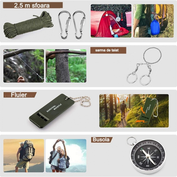 Kit supravietuire multifuncional Flippy, 42 de Instrumente Profesionale, Echipament de prim-ajutor, Drumetie, Camping [3]