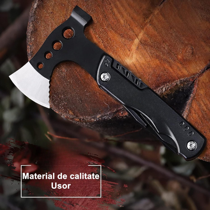 Kit supravietuire multifunctional 16 in 1 Flippy, Instrumente profesionale, Agatatoare ghiozdan, pentru Camping, Drumetii, Aventuri in aer liber, borseta inclusa, negru [6]