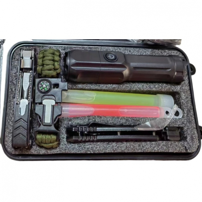 Kit supravietuire multifunctional, Flippy, Instrumente profesionale, Tip Valiza, pentru Camping, Drumetii, Aventuri in aer liber, 130x210 cm, Negru [4]