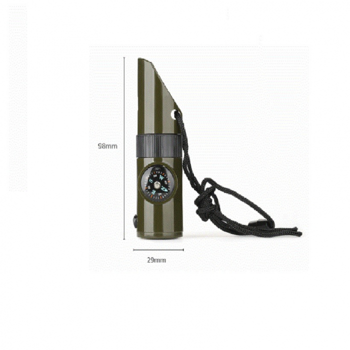 Lichidare Kit supravieturie Flippy, Fluier multifunctional 7 in 1, pentru drumetii, hiking, lupa, fluier, termometru, depozitare pastile, busola, din material ABS, cu snur, 9,7 x 2,8 cm, verde [6]