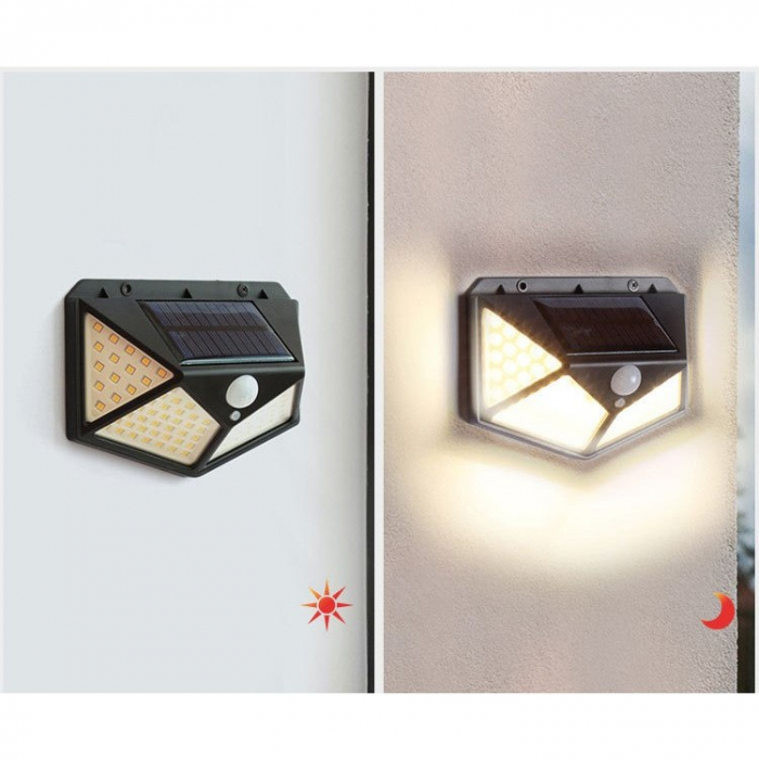 Lampa cu incarcare solara pentru exterior, 100 LED cu distanta de inductie, montaj pe perete, fara cabluri, cu 4 fete, Flippy [3]