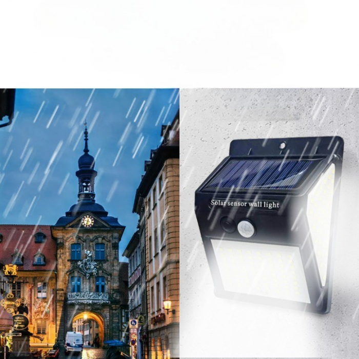 Lampa cu incarcare solara si senzor de miscare pentru exterior, 64 LED cu distanta de inductie, montaj pe perete, fara cabluri, Flippy [4]