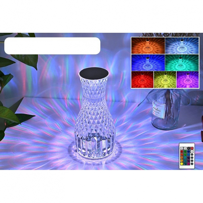 Lampa de birou pe LED RGB 16, Flippy, dimmer tactil, 3 nivele de intensitate, incarcare USB, 3W, Cristal Acrilic, 20x12 cm, cu telecomanda, forma vaza, transparent [5]