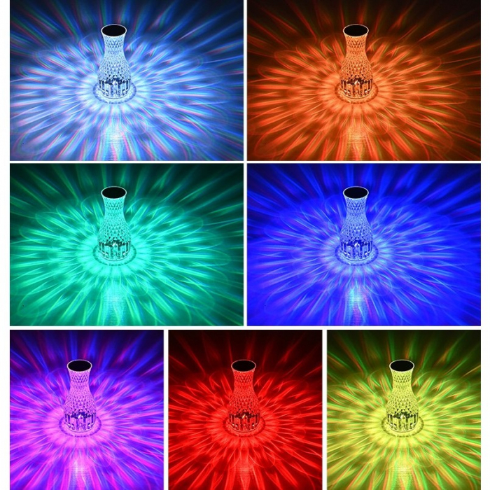 Lampa de birou pe LED RGB 16, Flippy, dimmer tactil, 3 nivele de intensitate, incarcare USB, 3W, Cristal Acrilic, 20x12 cm, cu telecomanda, forma vaza, transparent [4]