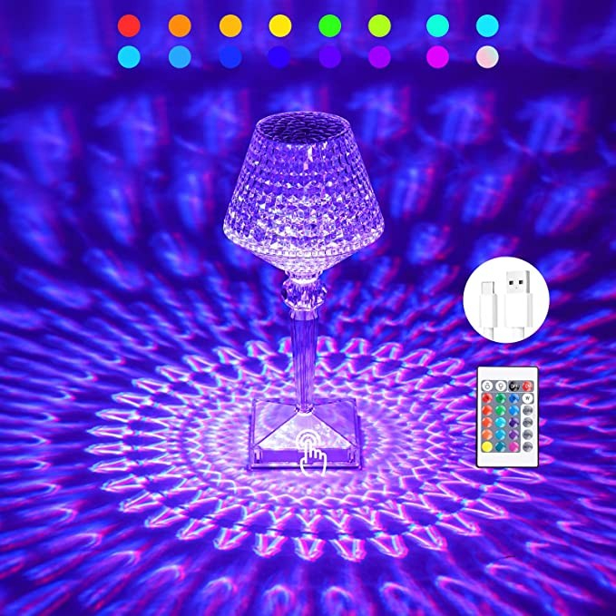 Lampa de birou pe LED RGB 16, Flippy, dimmer tactil, 3 nivele de intensitate, incarcare USB, 3W, Cristal Acrilic, cu telecomanda, forma pahar, transparent [6]