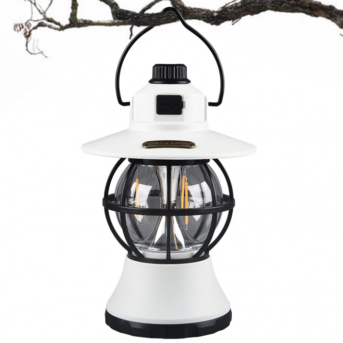 Lampă de camping retro portabilă, Felinar Vintage LED ABS, Acumulator inclus 1200 mAh, reincarcabila, 20 cm inaltime, 3 moduri de iluminare, intensitate reglabila,Lampa portabila pentru cort în aer li [2]