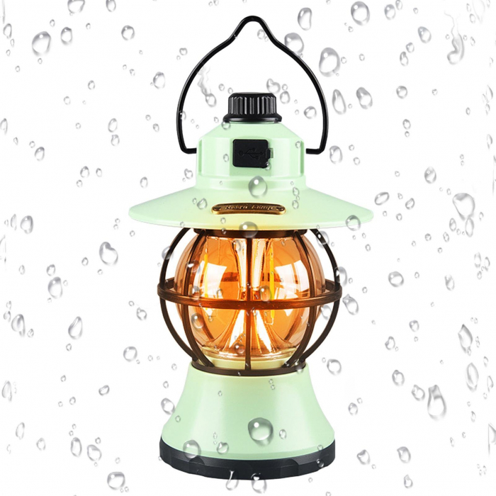 Lampă de camping retro portabilă, Felinar Vintage LED ABS, Acumulator inclus 1200 mAh, reincarcabila, 3 moduri de iluminare, intensitate reglabila,Lampa portabila pentru cort în aer liber, Mint [2]