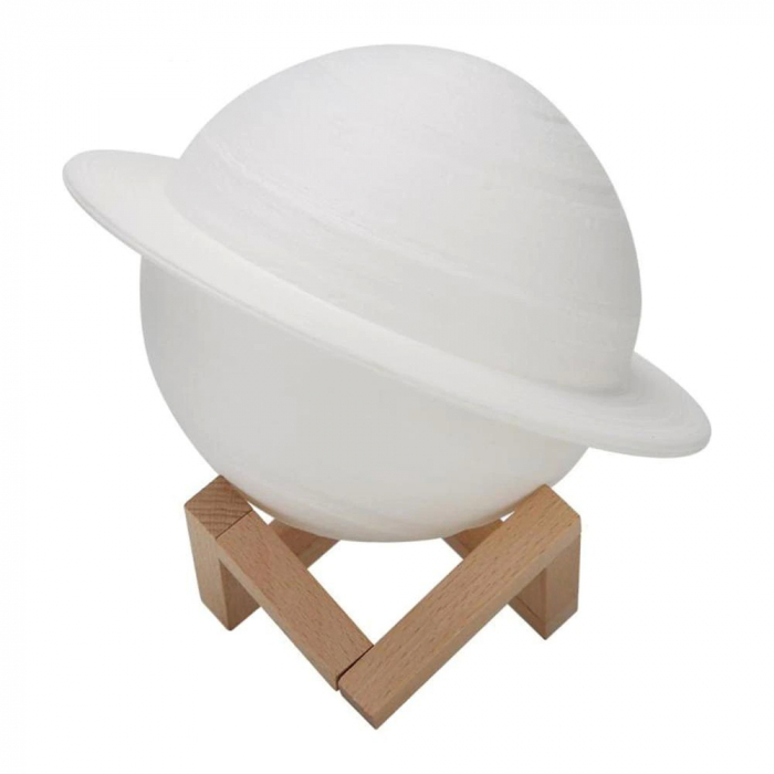 Lampa de veghe cu telecomanda in forma de Saturn 3D Saturn Light 16 culori, alimentare baterii, stand lemn inclus, 15 cm, Flippy [1]