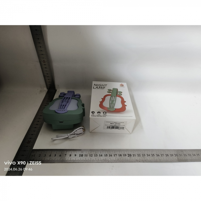 Lampa de Veghe, Flippy, cu Protectie pentru Ochi, Model Violina, Lumina Calda, Incarcare USB, ABS, 14.3x5x9.9 cm, Verde/ Mov [2]
