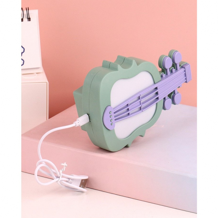 Lampa de Veghe, Flippy, cu Protectie pentru Ochi, Model Violina, Lumina Calda, Incarcare USB, ABS, 14.3x5x9.9 cm, Verde/ Mov [4]