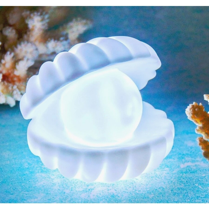 Lampa de Veghe, Flippy, Model Scoica cu Perla, Lumina Alb Rece, 10 x 8.5 cm, Led, Baterii Incluse 3 x LR44, Alb [4]
