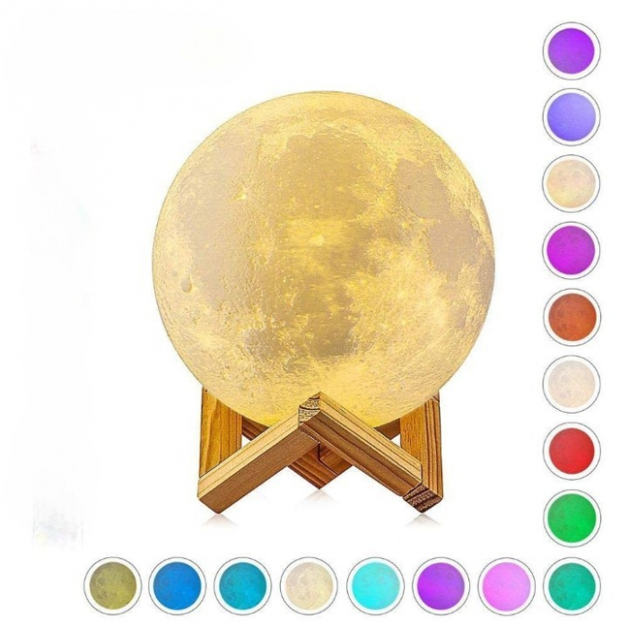 Lampa de veghe in forma de luna 3D Moon Light Multicolor, alimentare baterii, stand plastic inclus, 8 cm, Flippy [1]