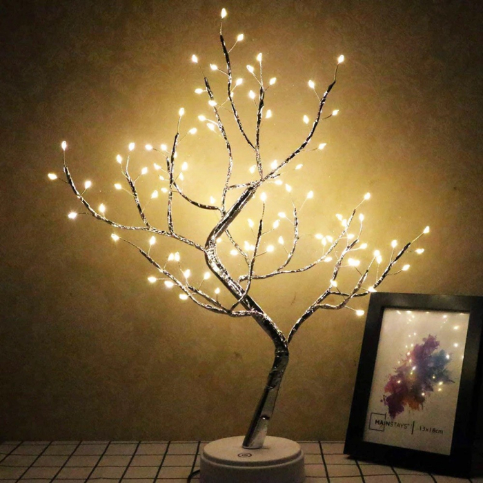 Lampa de veghe LED cu baterii si USB, Flippy, Model Copac din cupru, Alb cald [4]