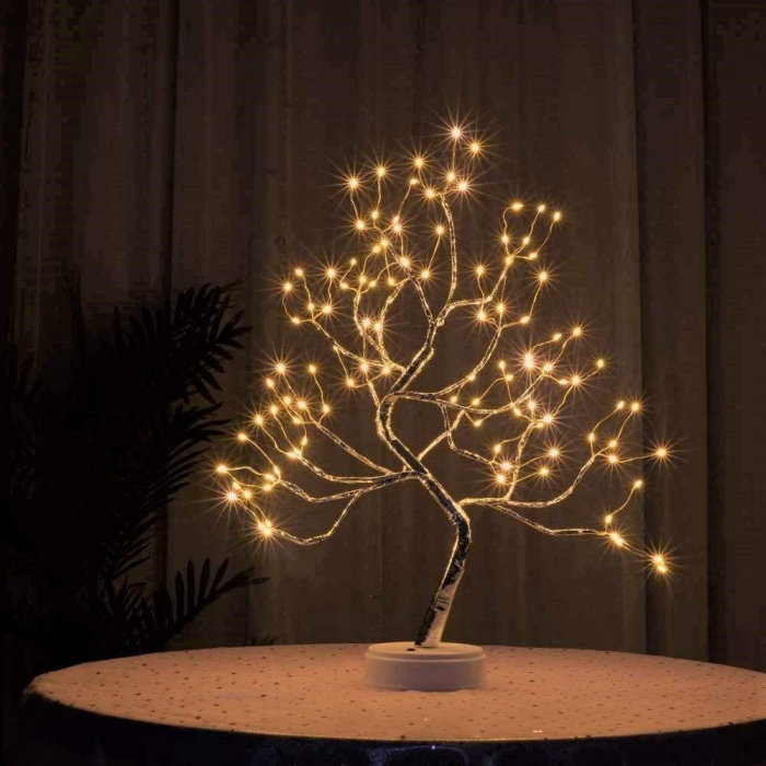 Lampa de veghe LED cu baterii si USB, Flippy, Model Copac din cupru, Alb cald [5]