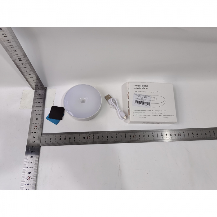 Lampa de Veghe LED, Flippy, cu Senzor de Miscare, Doua Tipuri de Lumina Alb Rece, Incarcare USB, Intrerupator On/Off/Auto, 0.6W, 300mAh, Design Rotund, Alb, 8.5x2.3 cm [6]