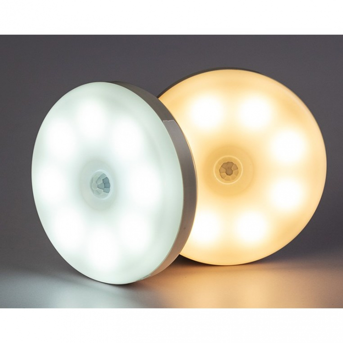 Lichidare Lampa de Veghe LED, Flippy, cu Senzor de Miscare, Lumina Alba Calda si Rece, Incarcare USB, 0.6W, 300mAh, Design Rotund, Alb, 8.5x2.3 cm [2]