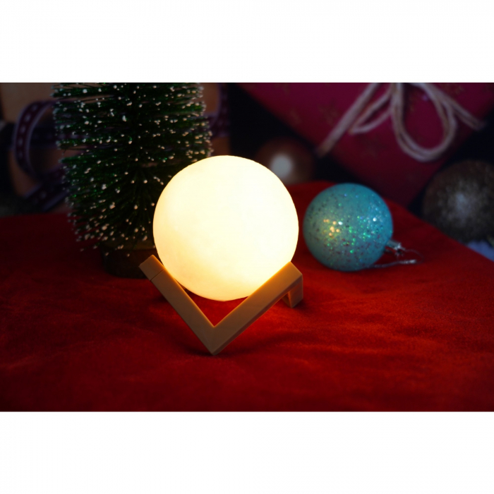 Lampa de veghe luna 3D Moon Light, lumina LED alb cald, alimentare baterii, fara acumulator, stand din plastic inclus, 12 cm, Flippy [9]