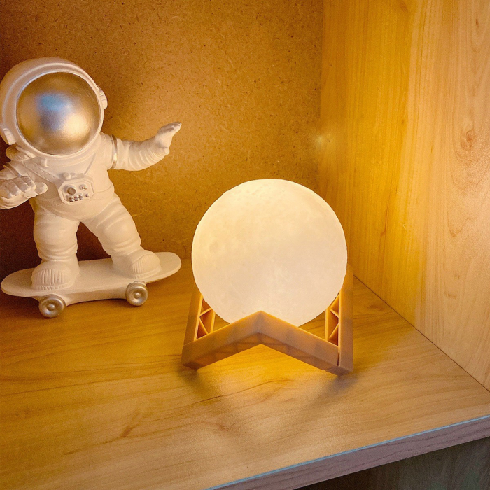 Lampa de veghe luna 3D Moon Light, lumina LED alb cald, alimentare baterii, stand din plastic, 20 cm, Flippy [5]