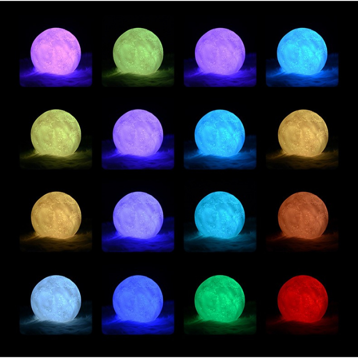 Lampa de veghe luna 3D Moon Light, lumina multicolora cu LED, 7 culori, schimbare culoare prin atingere, alimentare baterii, fara acumulator, stand din plastic inclus, 18 cm, Flippy [3]