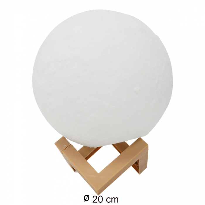 Lampa de veghe luna 3D Moon Light,lumina multicolora cu LED, 7 culori, schimbare culoare prin atingere, alimentare baterii, fara acumulator, stand din plastic inclus, 20 cm, Flippy [2]