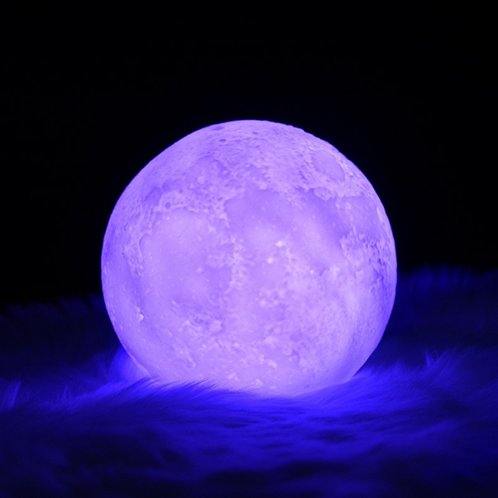 Lampa de veghe luna 3D Moon Light, lumina multicolora cu LED, 7 culori ,schimbare culoare prin atingere,, alimentare baterii, fara acumulator, stand din plastic inclus, 15 cm, Flippy [2]