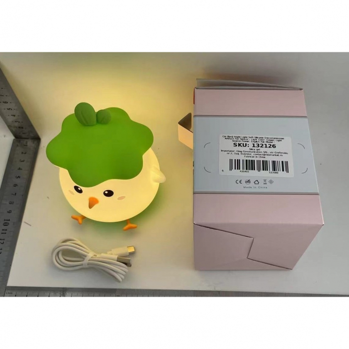 Lampa de Veghe pentru Copii, Flippy, din Silicon, Senzor Tactil, Model Pui, Lumina Calda, Protectie pentru Ochi, Incarcare USB, Capacitate Baterie Incorporata 800mAh, 11 x 10 x 12.4 cm, Verde [2]