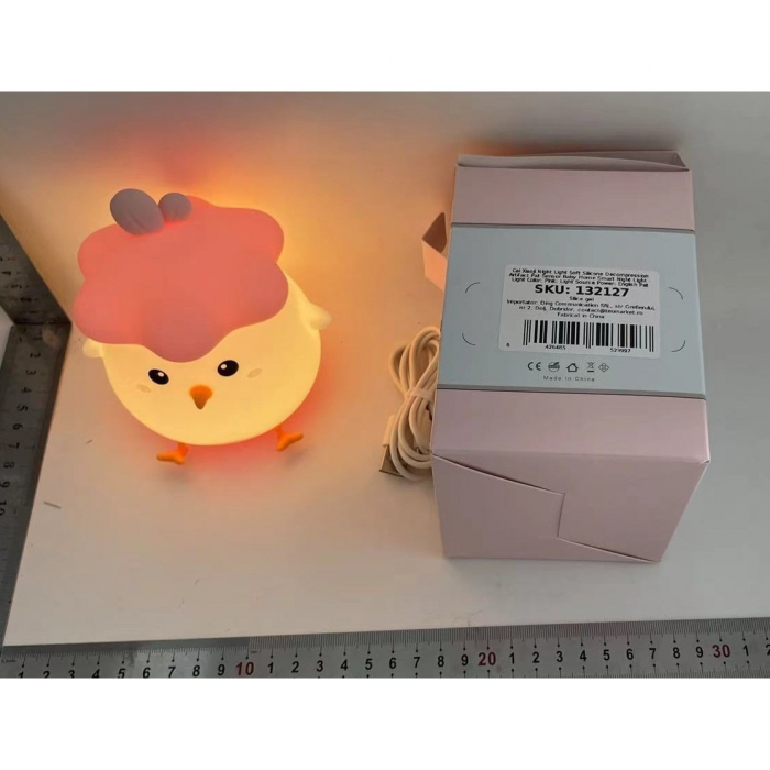 Lampa de Veghe pentru Copii, Flippy, din Silicon, Senzor Tactil, Model Pui, Lumina Calda, Protectie pentru Ochi, Incarcare USB, Capacitate Baterie Incorporata 800mAh, 11 x 10 x 12.4 cm, Roz [2]