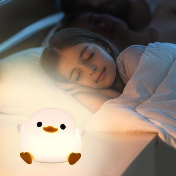 Lampa de Veghe pentru Copii, Flippy, din Silicon, Senzor Tactil, Model Ratusca, Lumina Calda, Timer Automat, Protectie pentru Ochi, Incarcare USB Putere 0.5W, Capacitate Baterie Incorporata 800mAh, 12 [3]