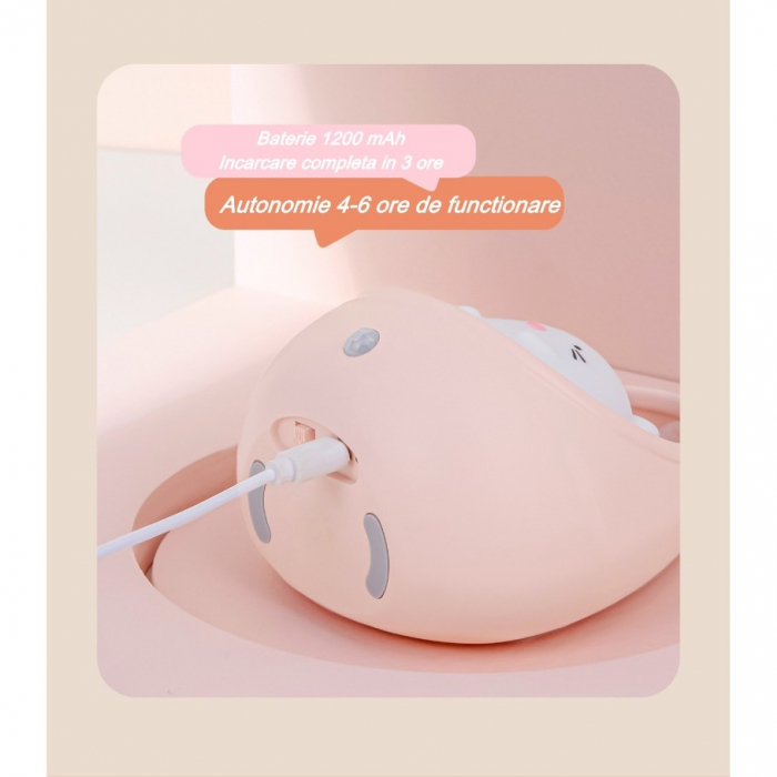 Lampa de veghe portabila cu 2 moduri de functionare Flippy, silicon non-toxic, reincarcabila USB, senzor miscare, roz, iepuras [8]