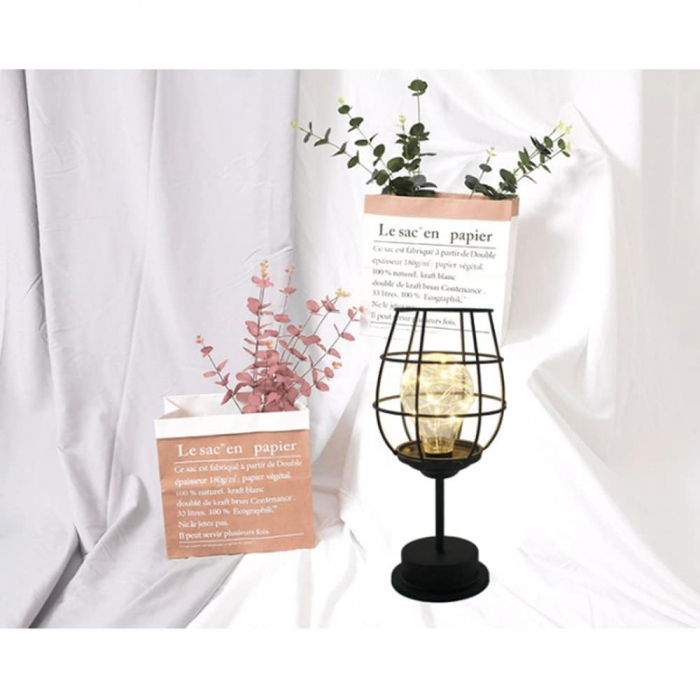 Lampa Decorativa cu Leduri, Flippy, Model Pahar de Vin, cu Baterii, 13 x 13 x 28 cm, Suport Negru, Lumina Alb Cald [4]