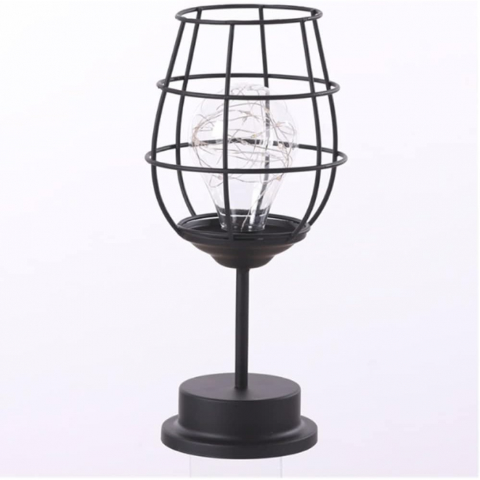 Lampa Decorativa cu Leduri, Flippy, Model Pahar de Vin, cu Baterii, 13 x 13 x 28 cm, Suport Negru, Lumina Alb Cald [1]