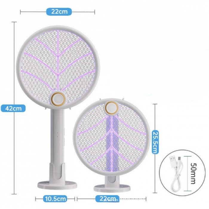 Lampa Electrica Impotriva Tantarilor, Flippy, 42.5 x 22 x 10.5 cm, Reincarcabila cu Cablu USB Inclus, Plasa din Aluminum Alb [3]