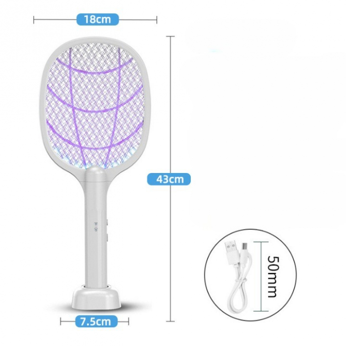 Lampa Electrica Impotriva Tantarilor, Flippy, 42.5 x 18 x 7.5 cm, Reincarcabila cu Cablu USB Inclus, Plasa din Aluminum, Alb [3]