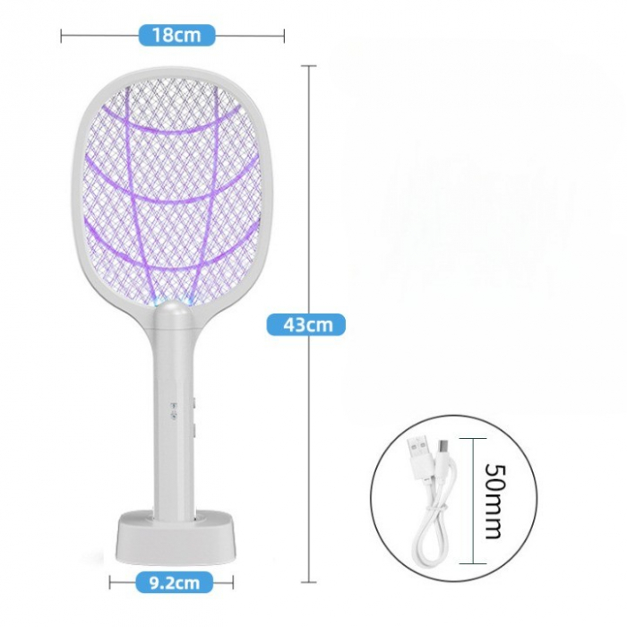 Lampa Electrica Impotriva Tantarilor, Flippy, 43 x 18 x 9.2 cm, Reincarcabila cu Cablu USB Inclus, Plasa din Aluminum Alb [3]