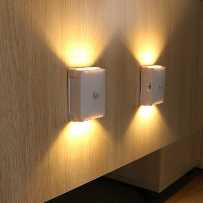 Lampa LED bidirectionala cu senzor de miscare Flippy, cu baterii, pentru dormitor, bucatarie, baie, scari, 2 LEd-uri, 8 x 10.5 cm, material ABS si PC, portabila, alb cald [2]