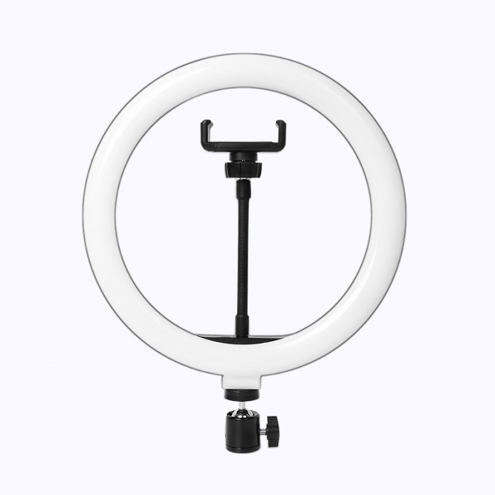 Lampa LED Circulara cu Trepied Metalic Extensibil, Flippy, Rotativa 360 de Grade, Lungime Extensie 210 cm, Diametru Lampa 26 cm, Conectare USB, Telecomanda, 3 Trepte de Lumina, Negru [15]