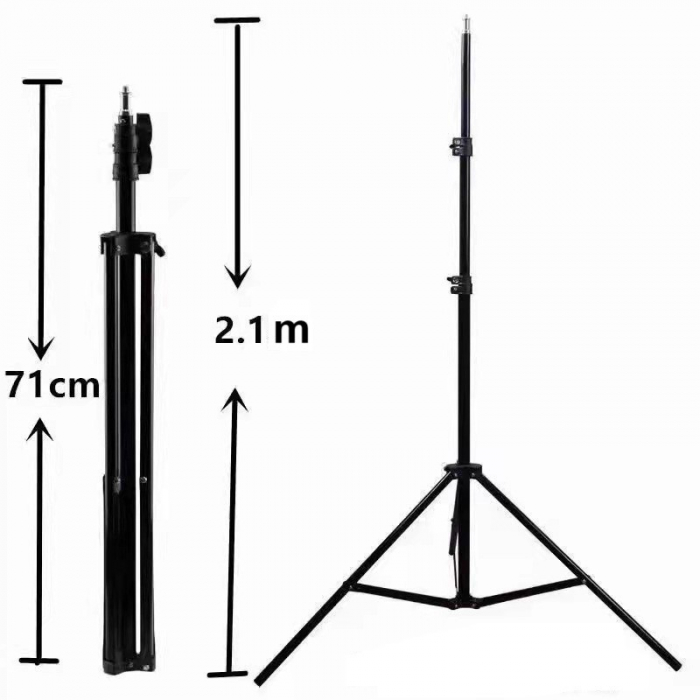 Lampa LED Circulara cu Trepied Metalic Extensibil, Flippy, Rotativa 360 de Grade, Lungime Extensie 210 cm, Diametru Lampa 26 cm, Conectare USB, Telecomanda, 3 Trepte de Lumina, Negru [16]