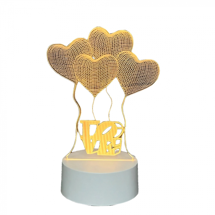 Lampa LED decorativa, Flippy, 3D, Baloane Love, din material acril si lumina multicolora, alb [1]