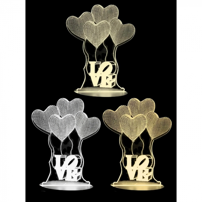 Lampa LED decorativa, Flippy, 3D, Baloane Love, din material acril si lumina multicolora, alb [4]